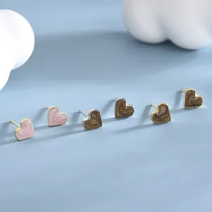 Three pairs of heart-shaped S925 silver stud earrings with marble and glitter textures