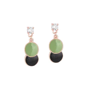 Elegant S925 silver earrings with minimalist gray-green and black circular discs