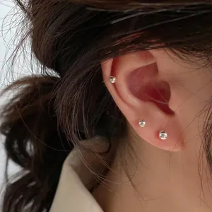 Minimalist 925 Sterling Silver Ball Stud Earrings Gold Silver Rose Gold Plated Round Bead Tiny Piercing Jewelry For Women Daily Wear