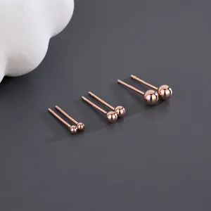 Three pairs of rose gold S925 sterling silver ball stud earrings in varying sizes