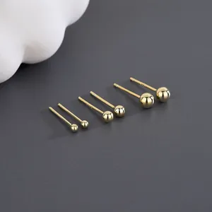 Three pairs of polished S925 sterling silver gold round ball stud earrings in varied sizes