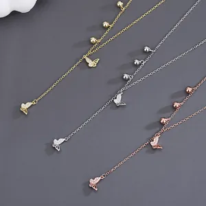 Collar de doble mariposa de plata S925 para mujer en acabados oro, plata y oro rosa