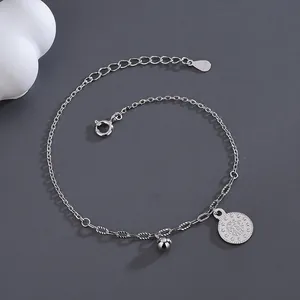 Bracelet à billes en argent sterling S925 avec breloques pièce ronde et cloche polie
