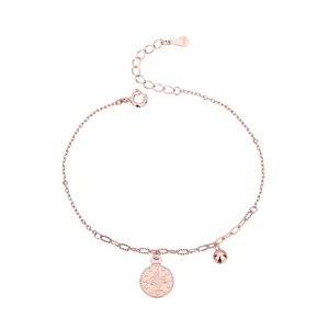 Bracelet perlé en argent S925 doré rose avec pendentif céleste lune et étoile