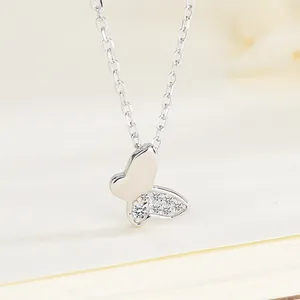 Collar con Colgante de Mariposa de Plata de Ley S925 para Mujer Micro Pavé Zirconia Cadena de Clavícula Joyería Regalo