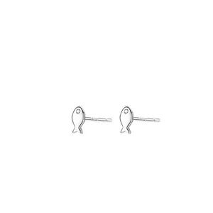 Minimalist S925 sterling silver small fish stud earrings with white zircon accents
