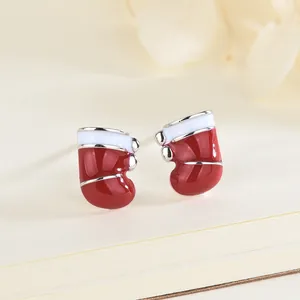 Orecchini a calza di Natale rossi in argento S925 per donna con finitura in smalto