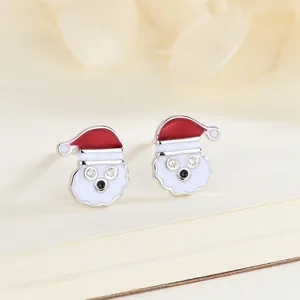 Orecchini a perno Babbo Natale in argento S925 con smalto rosso e pietre di zircone