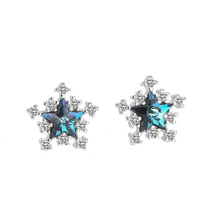 Elegante S925 zilveren ster oorknopjes met fonkelende blauwe en witte zirkoon