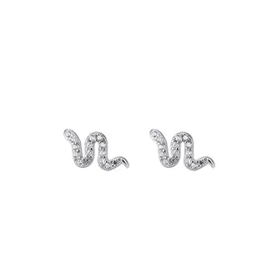Elegant 925 sterling silver snake stud earrings with shimmering cubic zirconia stones