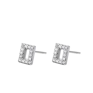 Boucles d'oreilles carrées géométriques en argent S925 avec zircons micro-sertis
