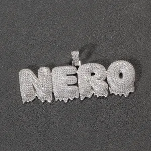 Pendentif Hip Hop lettres NERO effet dégoulinant avec zircons blancs brillants