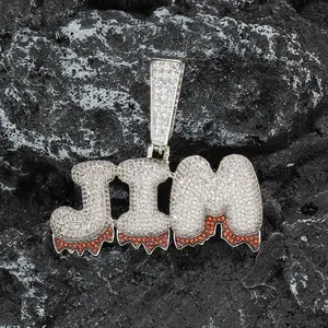 Collana con Pendente a Lettera Bolla Hip Hop in Rame Placcato Oro Argento Micro Pave Zirconia Ciondolo Goccia Con Catena a Fune in Acciaio Inossidabile Gioielli Streetwear