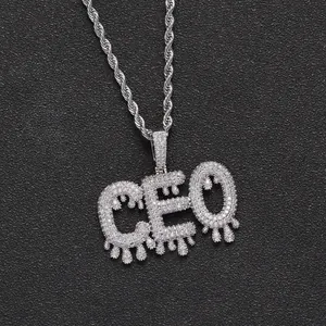 Hip Hop Iced Out Κολιέ Με Γράμματα Φούσκα Επιχρυσωμένος Χαλκός Μικροένθετα Ζιργκόν Αλυσίδα Σχοινί Κοσμήματα