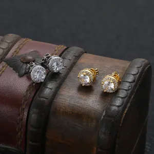 Hip Hop Round Stud Earrings For Men Women Iced Out Zircon Halo Copper Gold Silver Plated Personality Fashion Jewelry