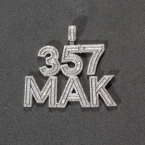 Custom iced-out hip hop pendant with silver 357 MAK letters and zircon inlay