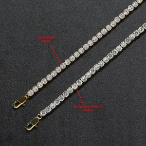 Tobillera de Tenis de Zirconia con Engaste de Garra Hip Hop para Mujer de Cobre Chapado en Oro Plata Ajustable