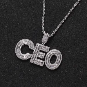 Hip Hop Custom Initial Name Necklace Pendant Iced Out Zirconia Copper Plated With Stainless Steel Twist Chain For Men Women Jewelry