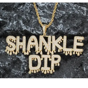 Hip-hop χρυσό μενταγιόν SHANKLE DIP με πέτρες CZ και χοντρή αλυσίδα τύπου σχοινί