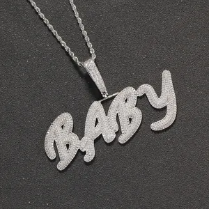 Hip Hop Iced Out Alphabet Pendant Necklace For Men Women Gold Silver Plated Copper Micro Pave Zirconia Initial Stainless Steel Rope Chain Jewelry