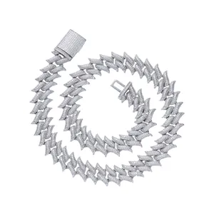 Iced out 18mm silver thorn Cuban link necklace for men with sparkling zircon stones