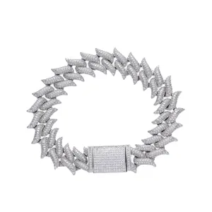 Iced out hip hop Cuban link bracelet with spiked thorn design and micro-pave zircons