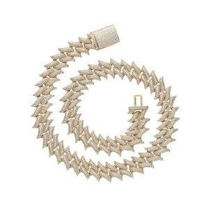 Detail of 18mm golden Hip Hop Cuban link necklace with thorns and pave cubic zirconia