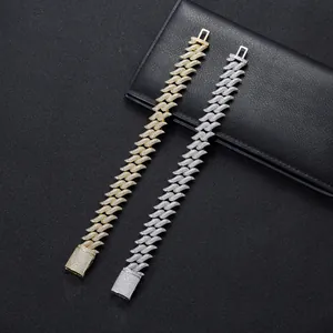 Gold and silver Cuban link hip hop bracelets with micro-pave zircons and thorn design