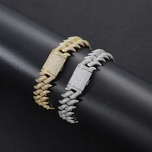 Iced out 18mm Hip Hop Cuban link bracelet with thorn design in gold and silver finish
