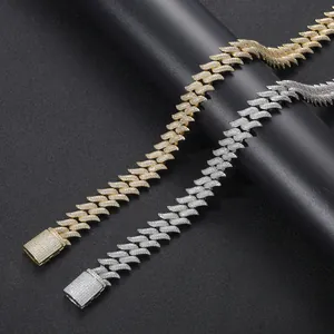 18mm Hip Hop iced out Cuban link chain necklace with thorny wave links in gold and silver