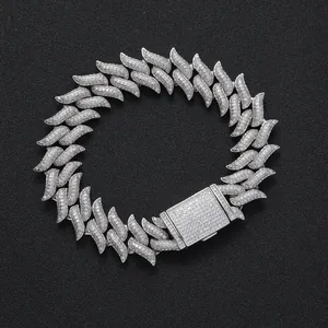 Hip hop wave-shaped Cuban bracelet with iced out micro-pave zircons and folding clasp