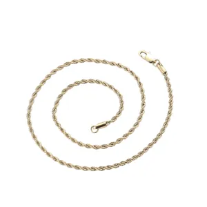 Classic 14K gold plated 3mm rope chain necklace with lobster clasp for men and women