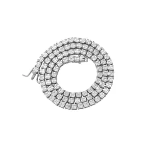 4mm silberne Tenniskette mit quadratischen Zirkonia für Herren Hip-Hop Schmuck