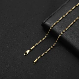 3mm 14K gold plated twist rope chain necklace for men with classic lobster clasp
