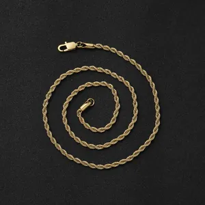 Detail of 3mm gold-plated rope chain necklace with a secure lobster clasp on black background