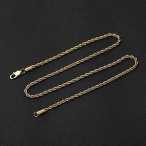 Classic 14K gold plated 3mm twist rope chain necklace for men with lobster clasp closure