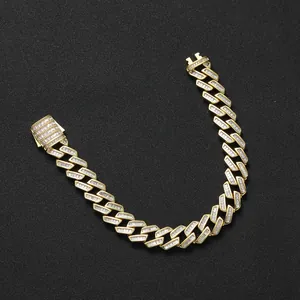 12mm vergoldetes Hip-Hop-Panzerarmband mit funkelnden weißen Zirkonia-Steinen besetzt