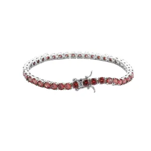 4mm red cubic zirconia tennis bracelet in silver-tone metal with a secure box clasp