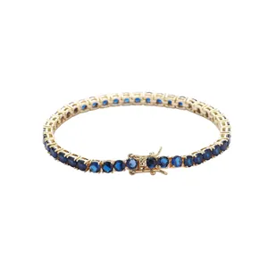 Klassisches 4mm Tennisarmband mit blauen Zirkonia und vergoldetem Sicherheitsverschluss