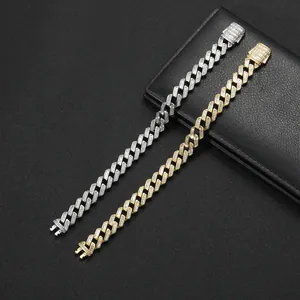 12mm Iced Out Panzerarmband mit Baguette-Zirkon in Gold- und Silberbeschichtung