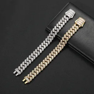 Luxurious 17mm gold and silver iced out cuban link bracelets with sparkling crystals
