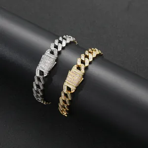 Hiphop 12mm Panzerarmband in Gold und Silber mit funkelnden Zirkonia-Steinen besetzt