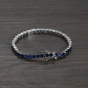 4mm blaues Zirkonia-Tennisarmband mit Silberbeschichtung und sicherem Verschluss