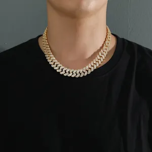 Iced out 17mm gold Cuban link necklace with square-cut stones for men's hip hop style