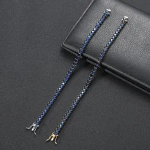 Gold- und silberfarbene 4mm Tennisarmbänder mit blauen Zirkonia im Hip-Hop-Stil für Herren