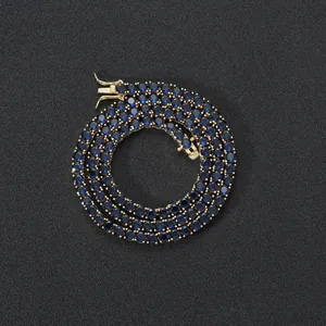Hip Hop Kupfer Mikro Pave Blaue Zirkonia Tennis Kette Halskette Armband Bling Schmuck Einreihige Tennis Gliederkette Accessoire Für Herren Damen