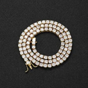 Collier Bracelet Tennis Hip Hop en Cuivre Avec Zircone Carré Pour Hommes Plaqué Or Argent Accessoire Bijoux de Mode Luxe
