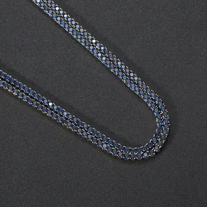 Luxuriöse zweireihige 4mm blaue Zirkonia Tennis-Kette mit Vergoldung als Halskette