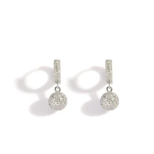 Micro-pave ball dangle earrings in silver-tone finish with luxury iced-out hip hop style