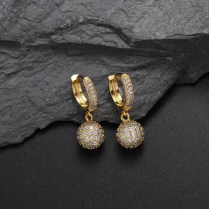 Gold-plated drop earrings with sparkling pavé cubic zirconia disco balls for women